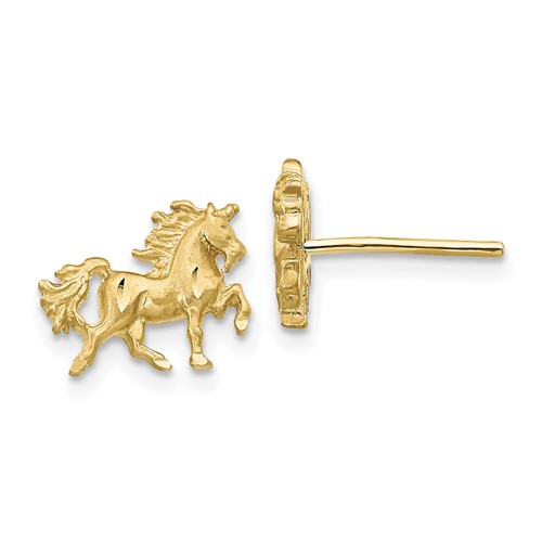 10k Yellow Gold Unicorn Earrings with Satin Finish