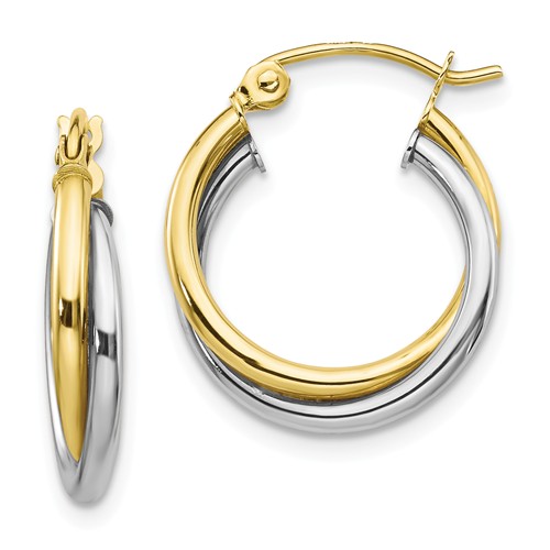 10kt Two-tone Gold 3/4in Twist Textured Hoop Earrings