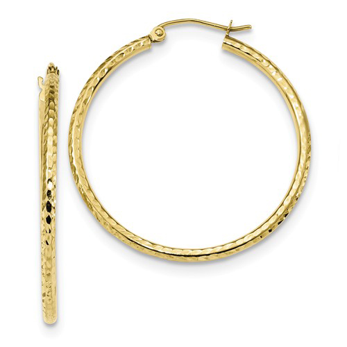 10kt Yellow Gold 1 3/8in Diamond-cut Hoop Earrings