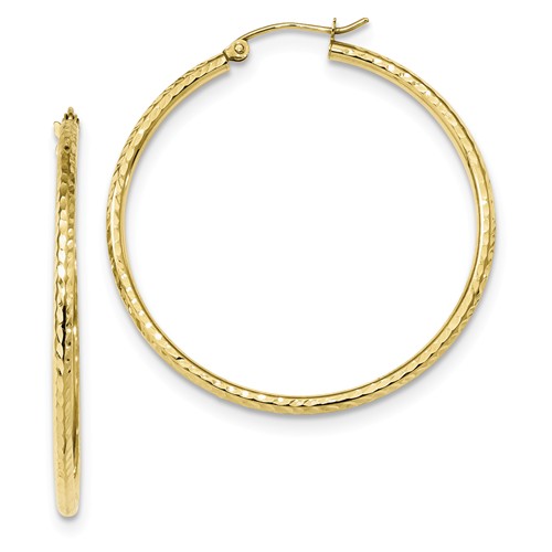10k Yellow Gold 1 1/2in Diamond-cut Hoop Earrings