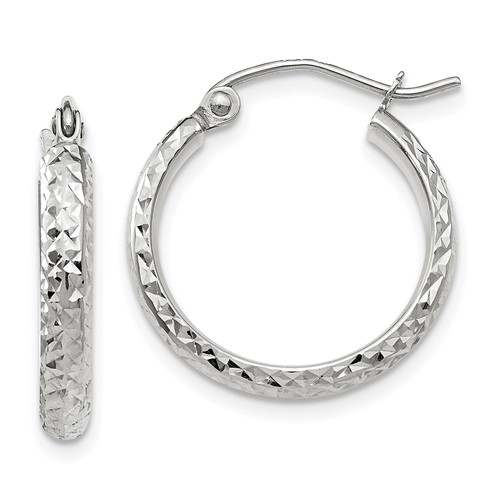 10k White Gold Small Diamond-cut Hollow Hoop Earrings