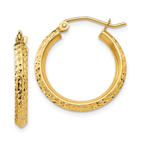 1 3/8" Diamond Cut Hoop Earrings In Real 10K Yellow Gold - Snap Closure, No Stone (Goldum NYC)