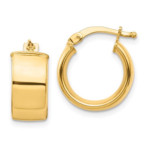 10k Yellow Gold 1/2in Italian Flat Huggie Hoop Earrings 7mm