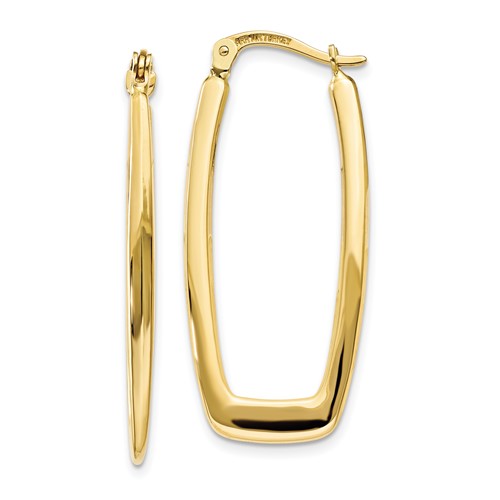 10k Yellow Gold Rectangle Hoop Earrings 1.25in