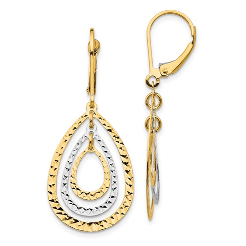 10k Twotone Gold Nested Tear Drop Diamondcut Leverback Earrings 10TH882