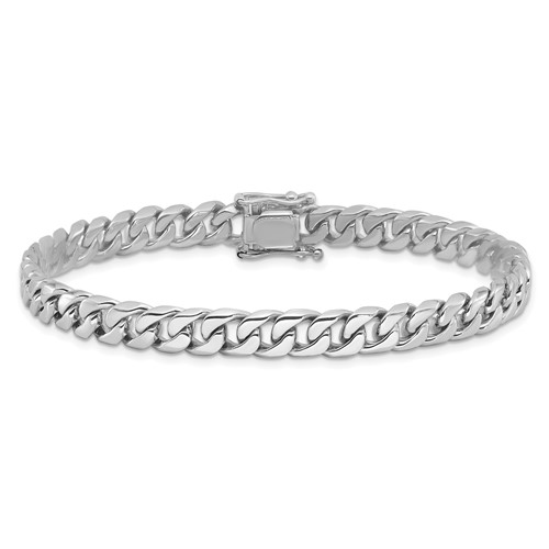 10k White Gold 8in Beveled Curb Bracelet 6.8mm