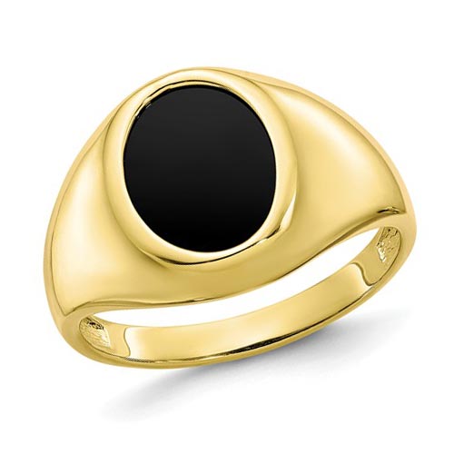 Genuine Jet Black Oval Onyx Dome Gold EP Mens Ring