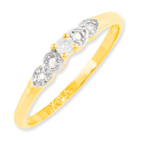 Authentic 10K Yellow Gold Three Hearts Promise Ring – CZ Stones, Women's Sizes 5-9