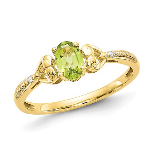 10kt Yellow Gold 1/2 Ct Oval Peridot Ring with Diamond Accents