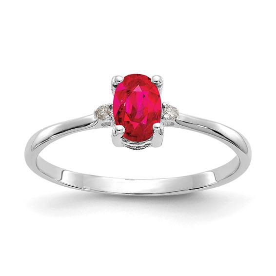 10kt White Gold Oval Genuine Ruby Ring with Diamond Accents