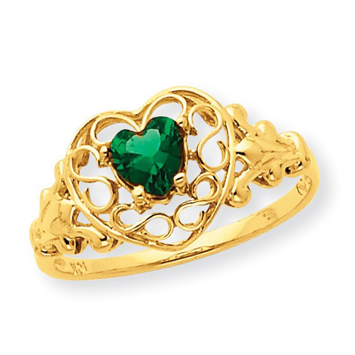 10kt Yellow Gold Genuine Emerald Filigree Heart Ring
