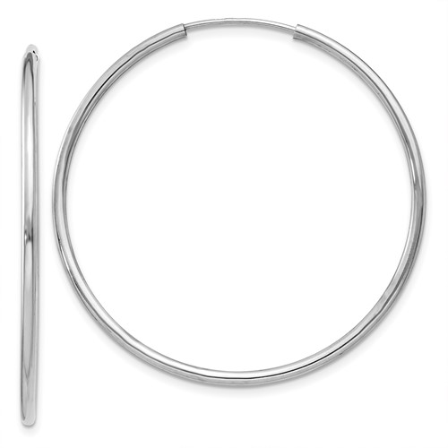 10k White Gold 1.5in Endless Hoop Earrings 1.5mm
