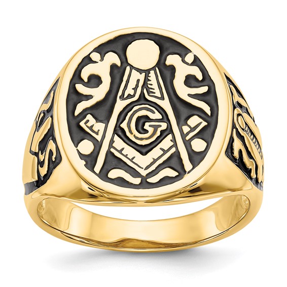 10k Yellow Gold Jumbo Blue Lodge Signet Ring with Open Back