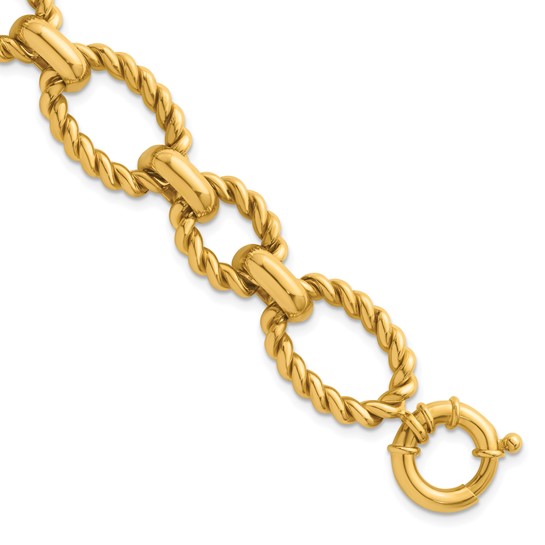 14k Yellow Gold Mixed Twisted Link Cable Bracelet 8in