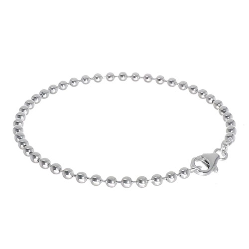 14k White Gold 7.25in Polished Bead Bracelet 3.2mm
