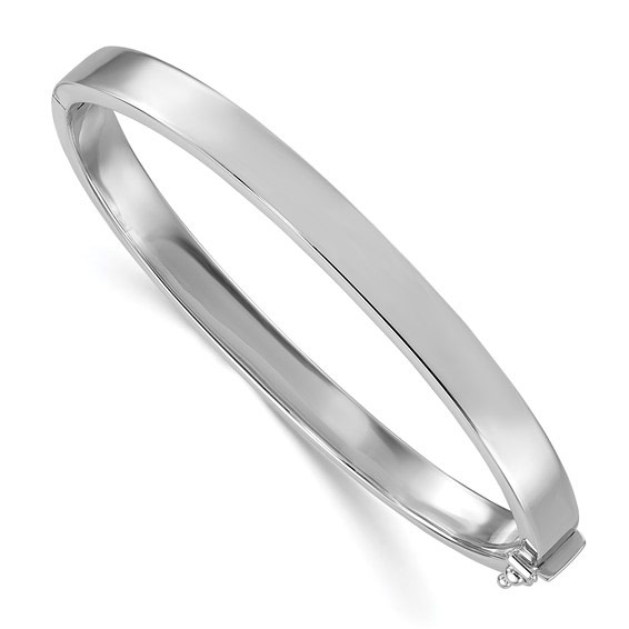 14k White Gold Flat Hinged Bangle Bracelet 6mm Wide