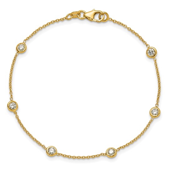 14k Yellow Gold .47 ct tw Bezel Diamond Station Bracelet 7.25in