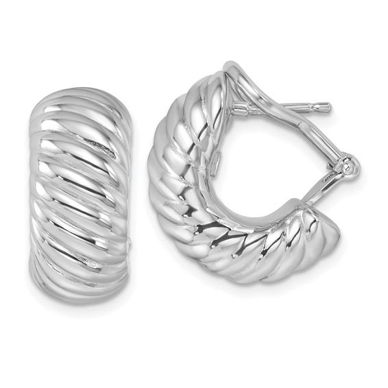 14k White Gold Croissant Omega Back Hoop Earrings 3/4in