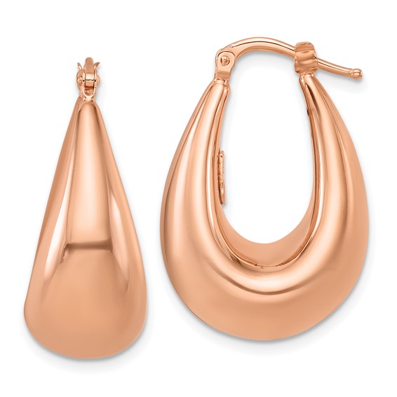 14k Rose Gold Puffed Tapered Oval Hoop Earrings
