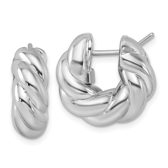 14k White Gold Twisted Puffed Rope Hoop Earrings 3/4in