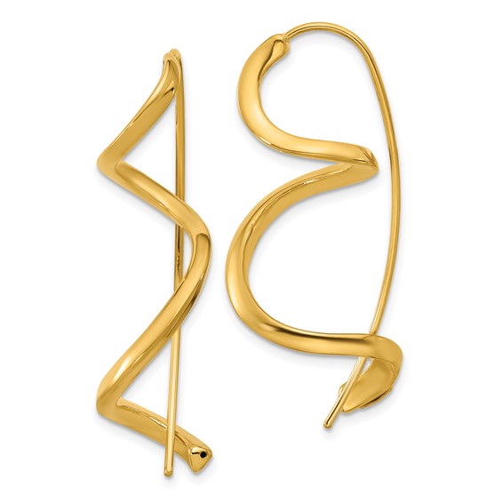 14k Yellow Gold Swirl Wire Threader Earrings 1.75in