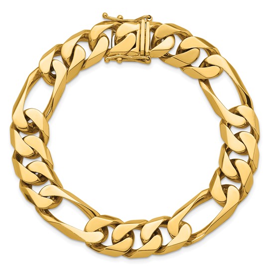 14k Yellow Gold 8.5in Figaro Link Bracelet 12.3mm Wide
