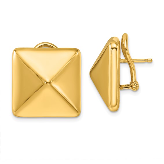 14k Yellow Gold Italian Square Pyramid Earrings with Omega Back 3/4in