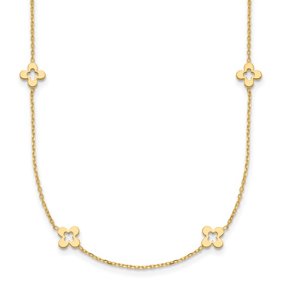 14k Yellow Gold Italian Open 4 Leaf Clovers Station Necklace