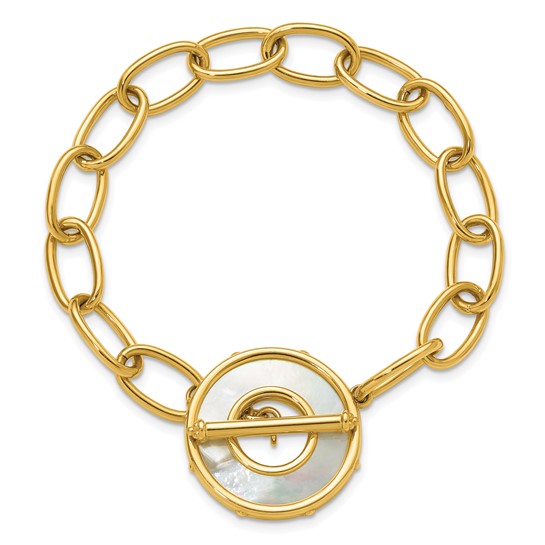 14k Yellow Gold Mother of Pearl and Oval Link Toggle Bracelet