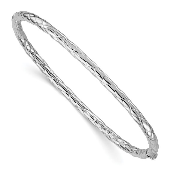 14k White Gold Polished and Textured Square Hinged Bangle Bracelet