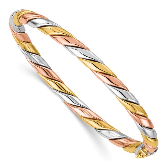14k Tri-color Gold Twisted Bangle Bracelet