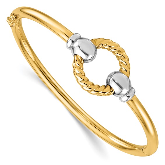 14k Two-tone Gold Twisted Circle Bangle Bracelet 6.5in