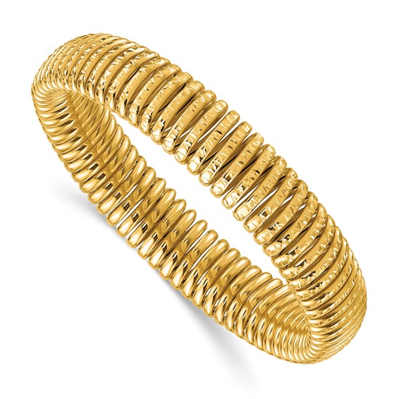 14k Yellow Gold Polished and Diamond-cut Wide Stretch Bracelet