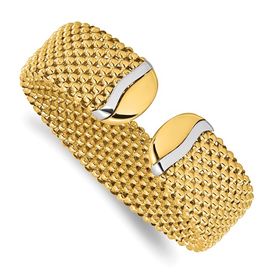 14k Two-tone Gold Popcorn Cuff Bangle Bracelet