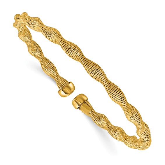 14k Yellow Gold Italian Textured and Twisted Flexible Cuff Bracelet