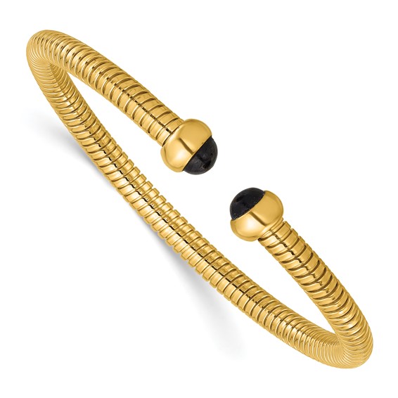 14k Yellow Gold Onyx Flexible Cuff Bracelet