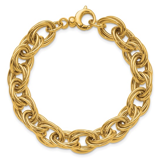 14k Yellow Gold 7.5in Italian Double Oval Link Bracelet 10.75mm Wide