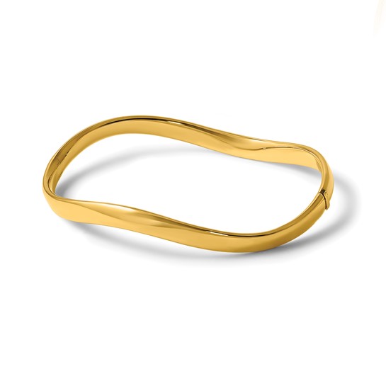 14k Yellow Gold Wavy Hinged Bangle Bracelet