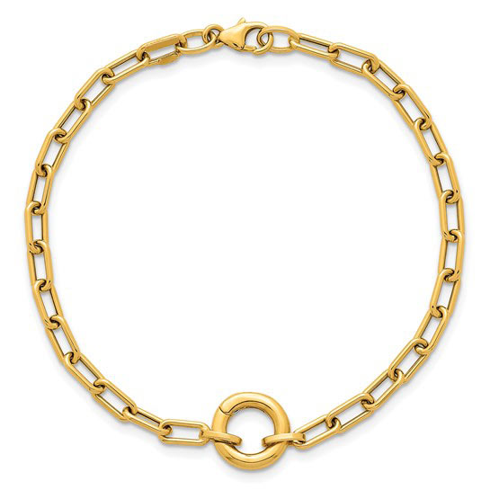 14k Yellow Gold Paper Clip Link Bracelet with Round Push Clasp 7.5in 