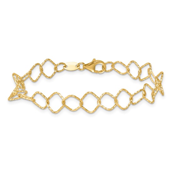 14k Yellow Gold Italian Textured Square Open Link Bracelet 7.5in