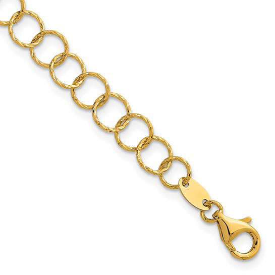 14k Yellow Gold Diamond-cut Circle Link Bracelet 7.25in