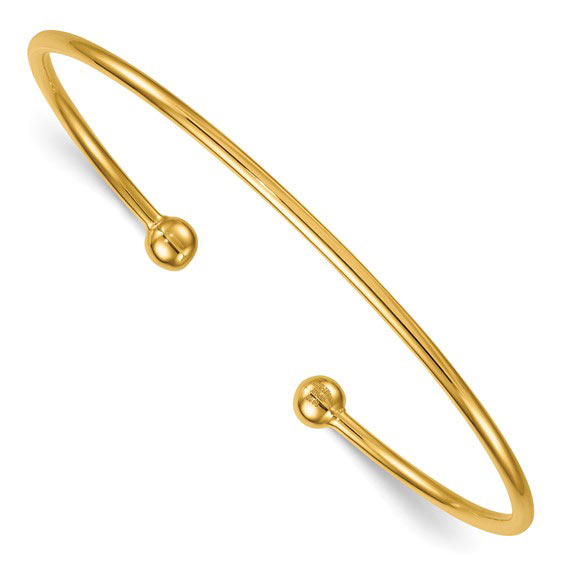 14k Yellow Gold Cape Cod Flexible Cuff Bangle Bracelet with Beads