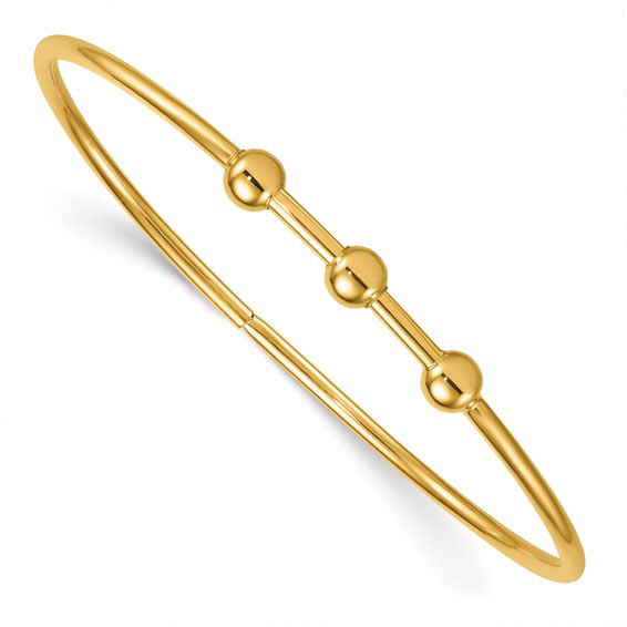 14k Yellow Gold Italian Bangle Bracelet with Three Beads