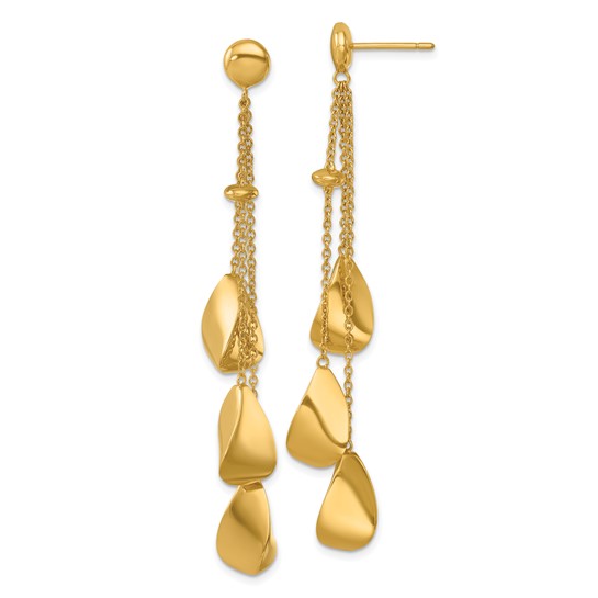 14k Yellow Gold Triple Curved Teardrop Dangle Earrings