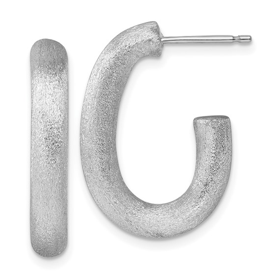 14k White Gold Brushed J-Hoop Earrings 1in