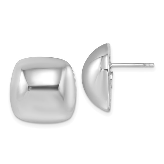 14k White Gold Domed Square Button Earrings