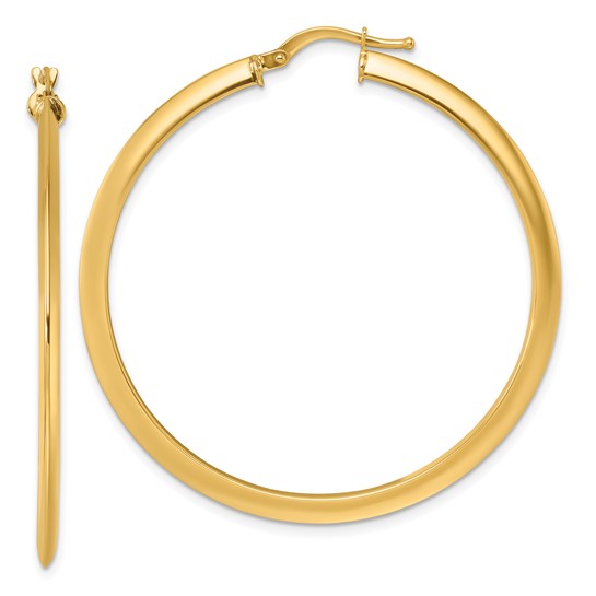 14k Yellow Gold Knife Edge Round Hoop Earrings 1.75in
