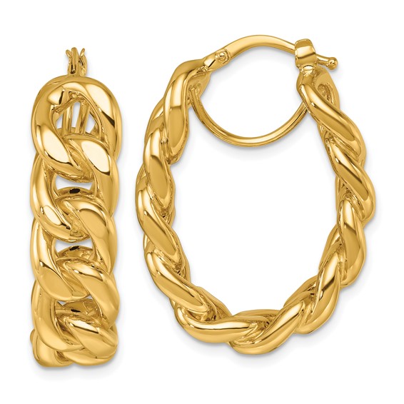 14k Yellow Gold Oval Curb Link Hoop Earrings 1.25in
