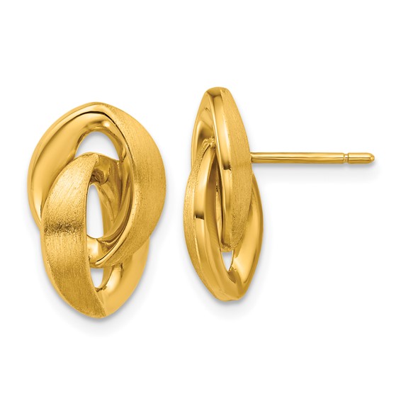 14k Yellow Gold Small Polished and Brushed Double Navette Post Earrings