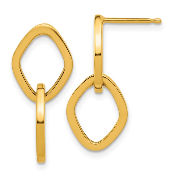 14k Yellow Gold Navette Link Dangle Earrings